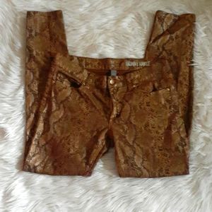 New York & Company Gold Snakeskin Print Skinny Ankle Jeans Size 0